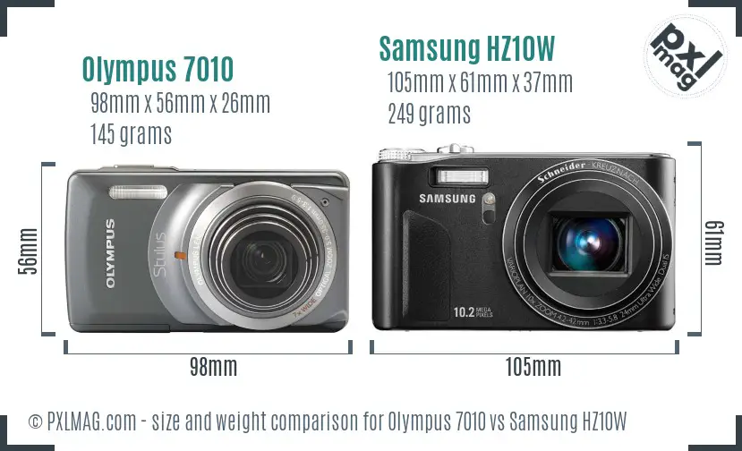 Olympus 7010 vs Samsung HZ10W size comparison