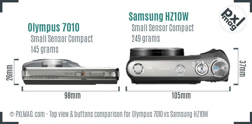 Olympus 7010 vs Samsung HZ10W top view buttons comparison