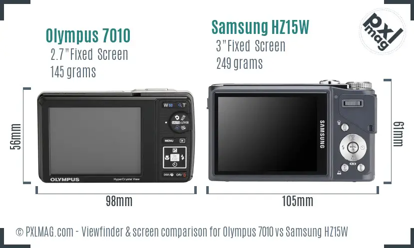 Olympus 7010 vs Samsung HZ15W Screen and Viewfinder comparison