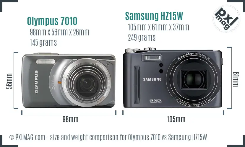 Olympus 7010 vs Samsung HZ15W size comparison