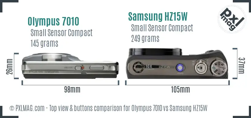 Olympus 7010 vs Samsung HZ15W top view buttons comparison