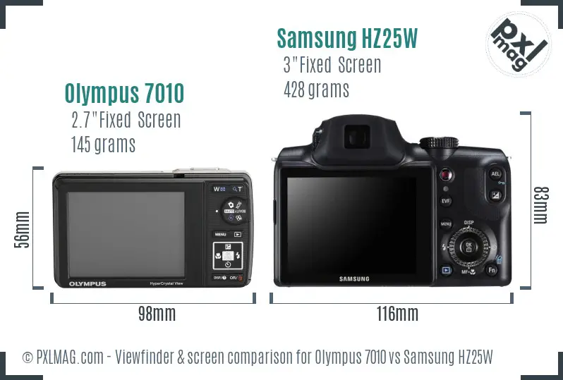 Olympus 7010 vs Samsung HZ25W Screen and Viewfinder comparison