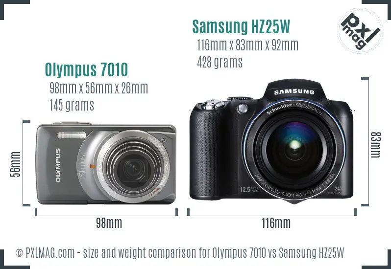 Olympus 7010 vs Samsung HZ25W size comparison