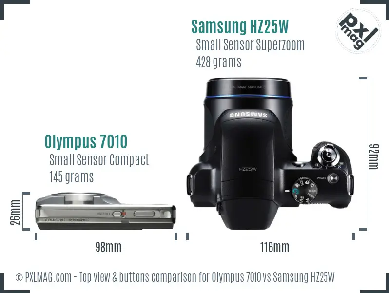 Olympus 7010 vs Samsung HZ25W top view buttons comparison