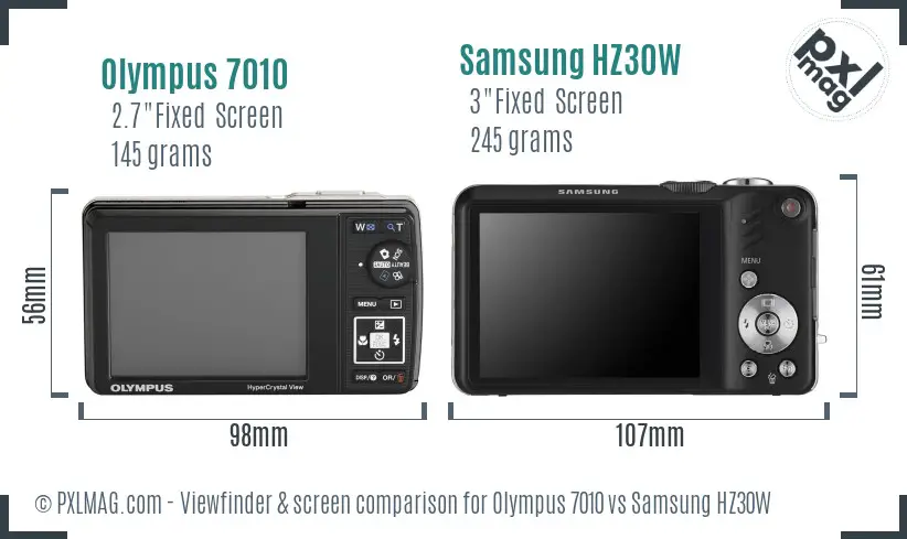 Olympus 7010 vs Samsung HZ30W Screen and Viewfinder comparison