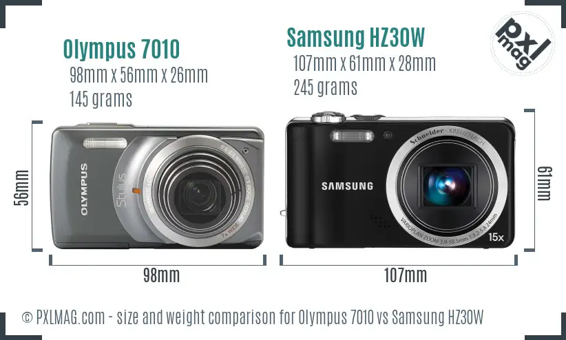 Olympus 7010 vs Samsung HZ30W size comparison
