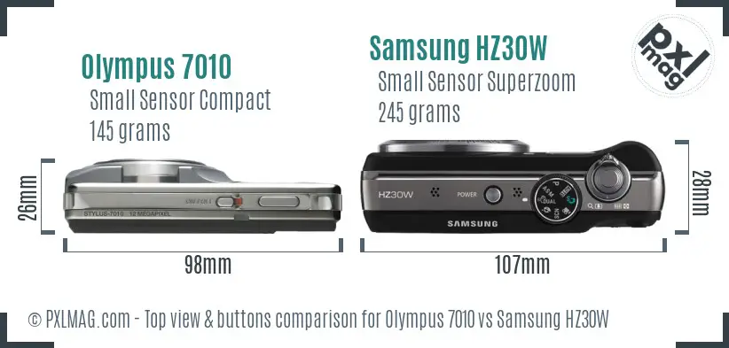 Olympus 7010 vs Samsung HZ30W top view buttons comparison