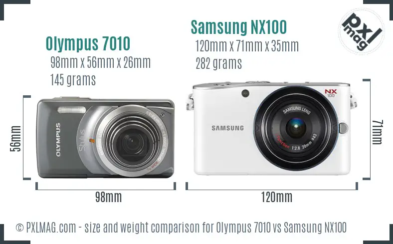 Olympus 7010 vs Samsung NX100 size comparison
