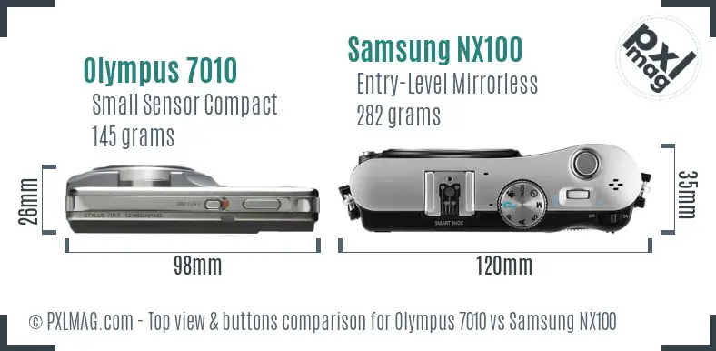 Olympus 7010 vs Samsung NX100 top view buttons comparison