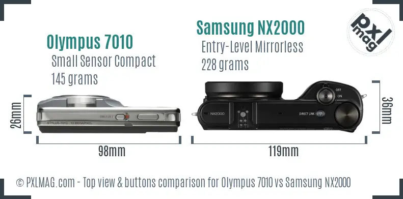 Olympus 7010 vs Samsung NX2000 top view buttons comparison