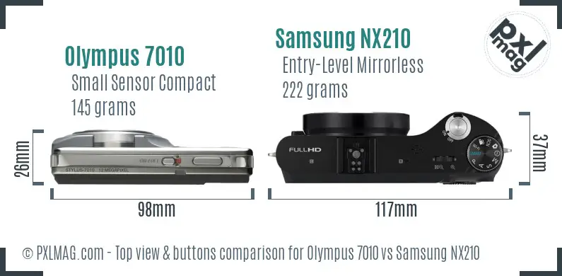 Olympus 7010 vs Samsung NX210 top view buttons comparison Olympus 7010 vs Samsung NX210 top view buttons comparison