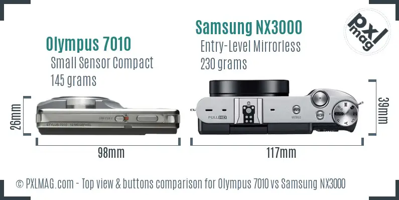 Olympus 7010 vs Samsung NX3000 top view buttons comparison