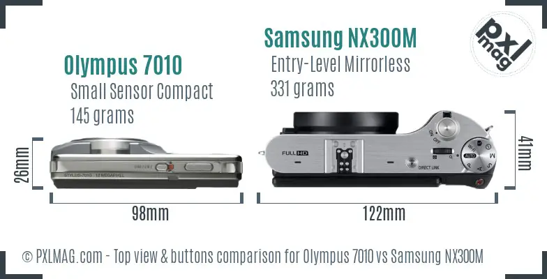 Olympus 7010 vs Samsung NX300M top view buttons comparison