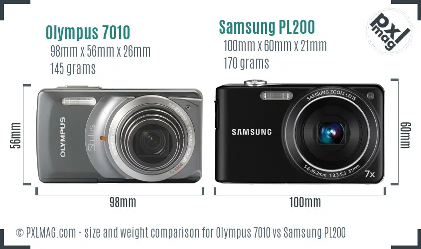 Olympus 7010 vs Samsung PL200 size comparison