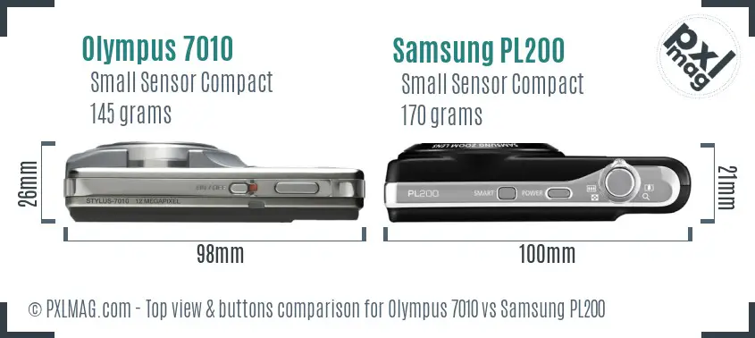 Olympus 7010 vs Samsung PL200 top view buttons comparison