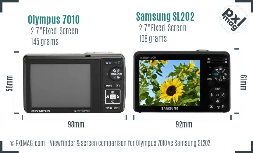 Olympus 7010 vs Samsung SL202 Screen and Viewfinder comparison