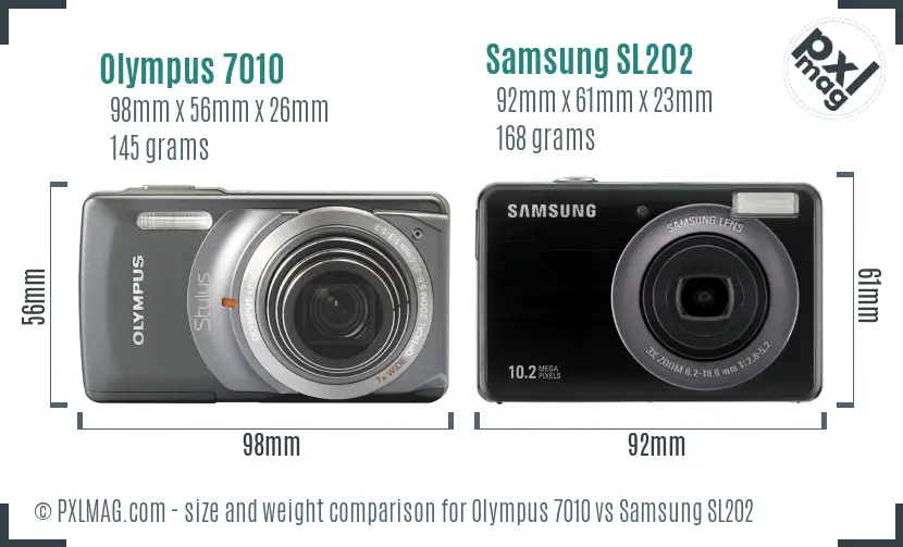 Olympus 7010 vs Samsung SL202 size comparison