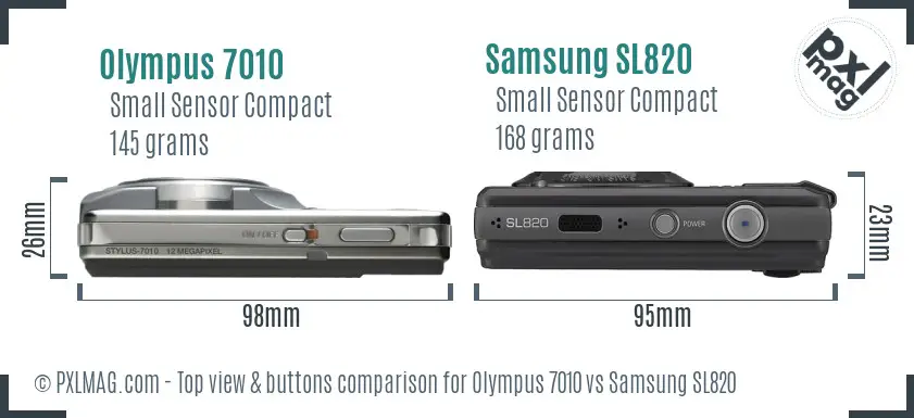 Olympus 7010 vs Samsung SL820 top view buttons comparison
