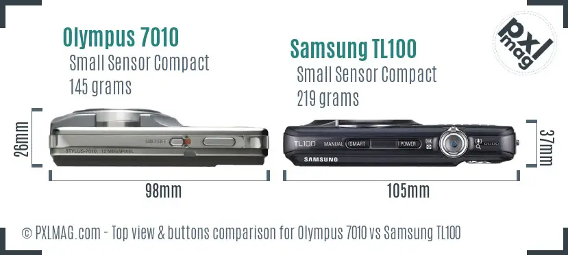 Olympus 7010 vs Samsung TL100 top view buttons comparison