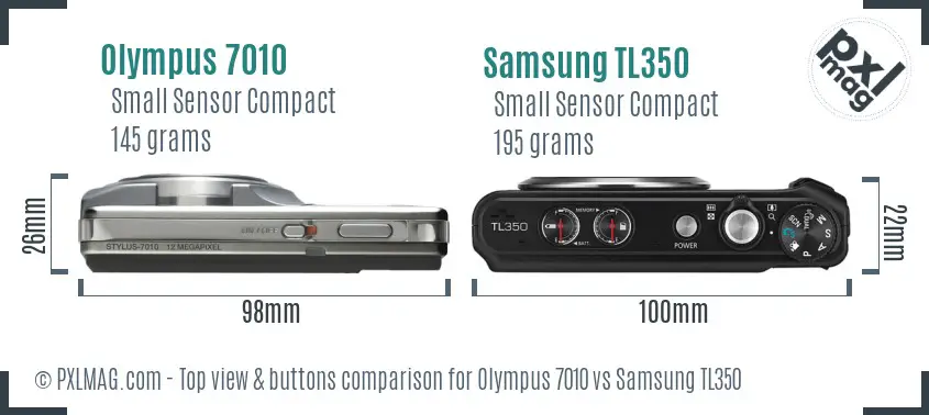 Olympus 7010 vs Samsung TL350 top view buttons comparison
