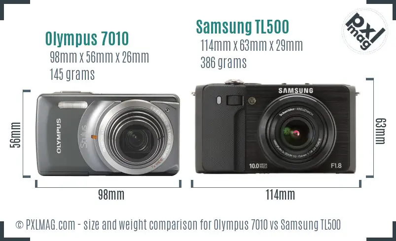 Olympus 7010 vs Samsung TL500 size comparison