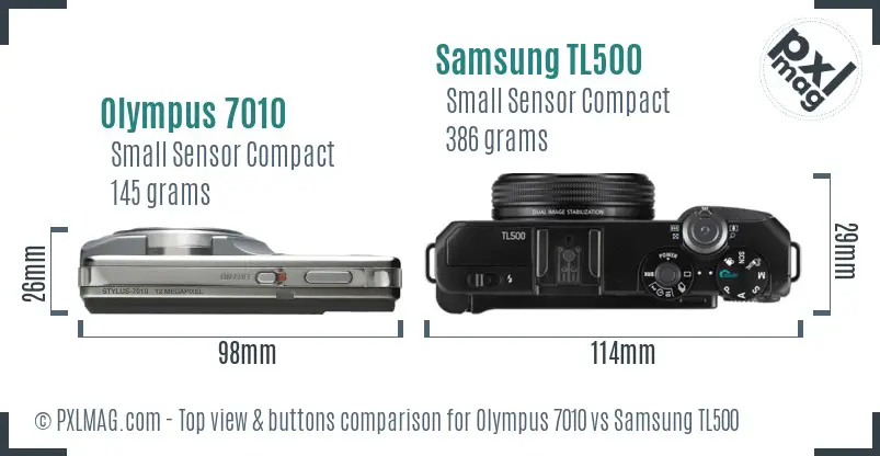 Olympus 7010 vs Samsung TL500 top view buttons comparison