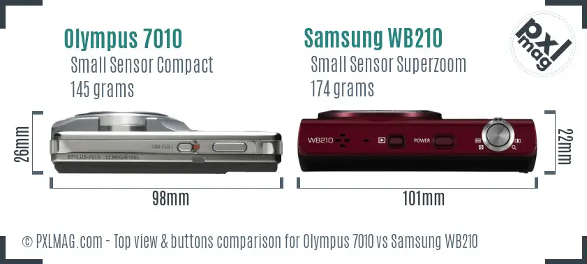 Olympus 7010 vs Samsung WB210 top view buttons comparison