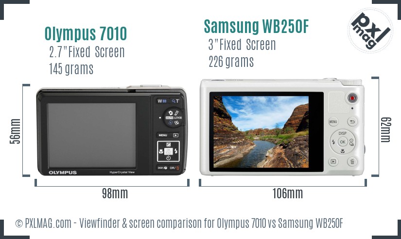 Olympus 7010 vs Samsung WB250F Screen and Viewfinder comparison