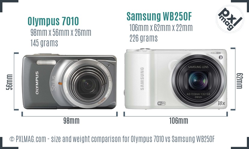 Olympus 7010 vs Samsung WB250F size comparison