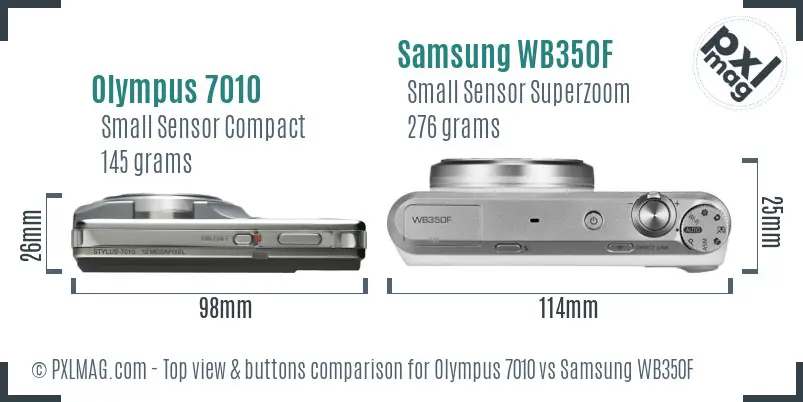 Olympus 7010 vs Samsung WB350F top view buttons comparison