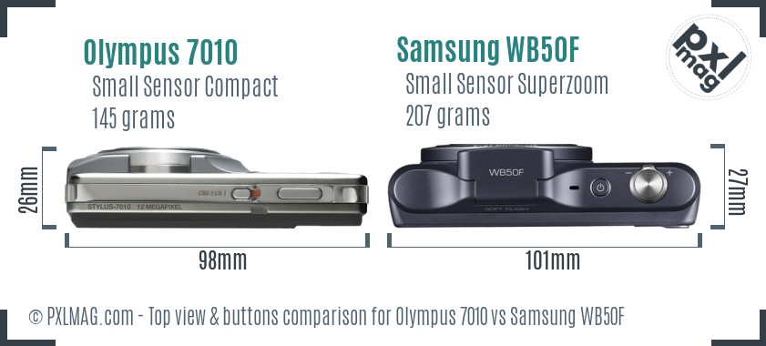 Olympus 7010 vs Samsung WB50F top view buttons comparison