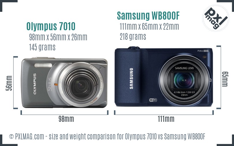 Olympus 7010 vs Samsung WB800F size comparison