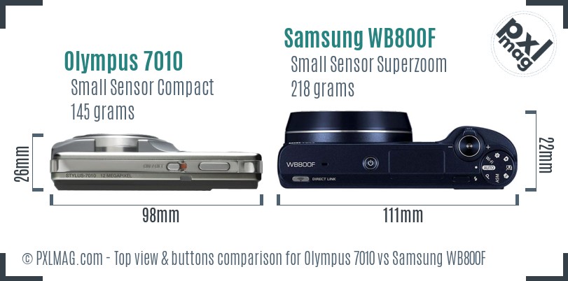 Olympus 7010 vs Samsung WB800F top view buttons comparison