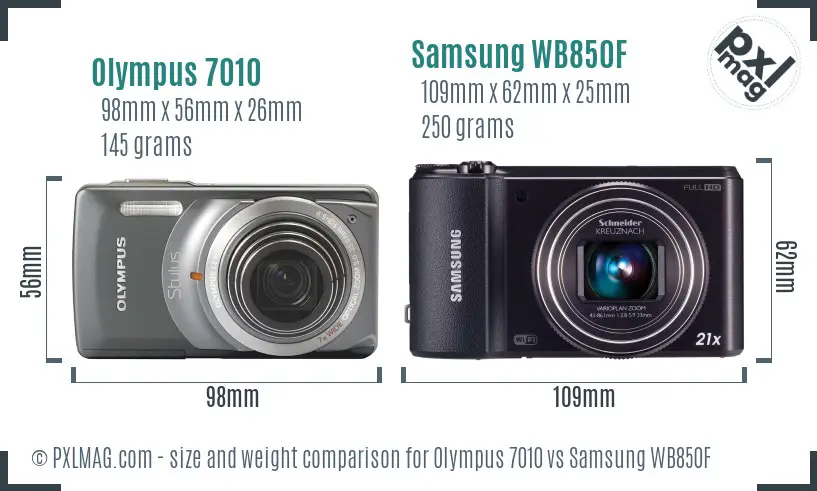 Olympus 7010 vs Samsung WB850F size comparison