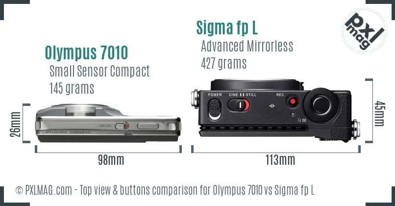 Olympus 7010 vs Sigma fp L top view buttons comparison