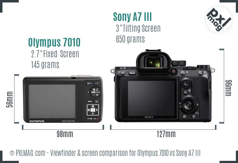 Olympus 7010 vs Sony A7 III Screen and Viewfinder comparison