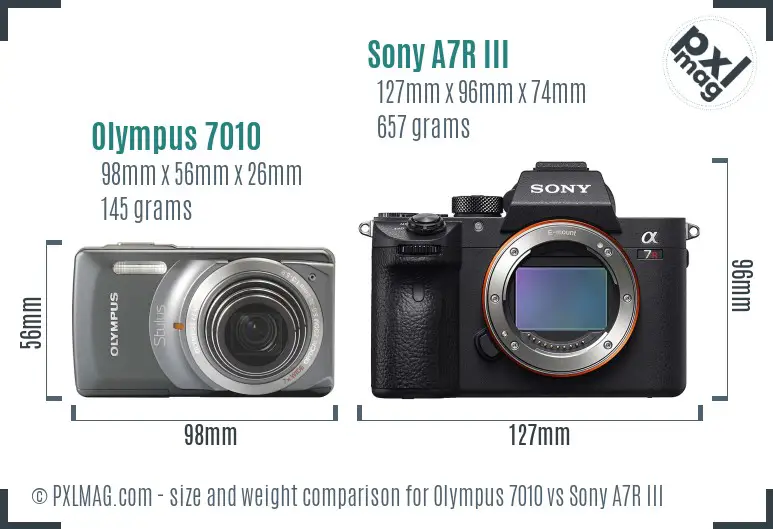 Olympus 7010 vs Sony A7R III size comparison