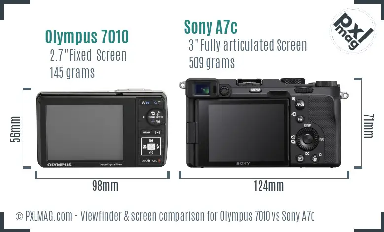 Olympus 7010 vs Sony A7c Screen and Viewfinder comparison