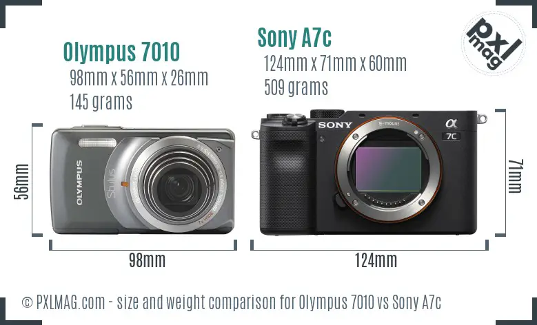 Olympus 7010 vs Sony A7c size comparison