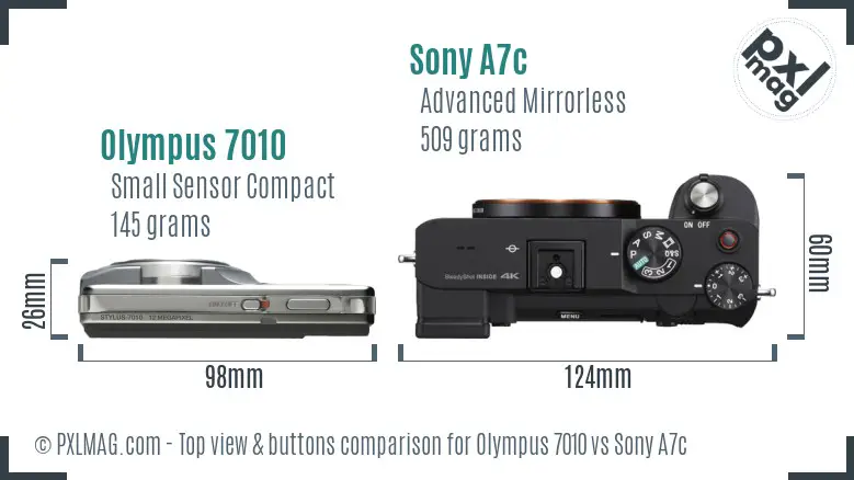 Olympus 7010 vs Sony A7c top view buttons comparison