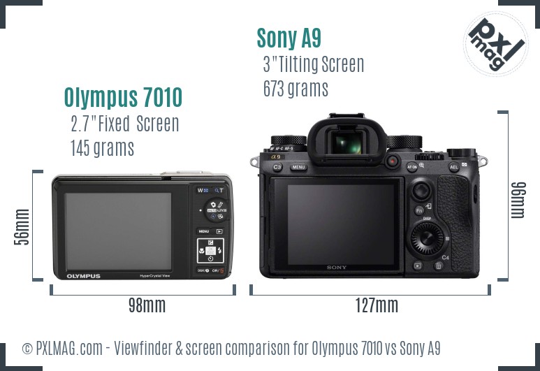 Olympus 7010 vs Sony A9 Screen and Viewfinder comparison