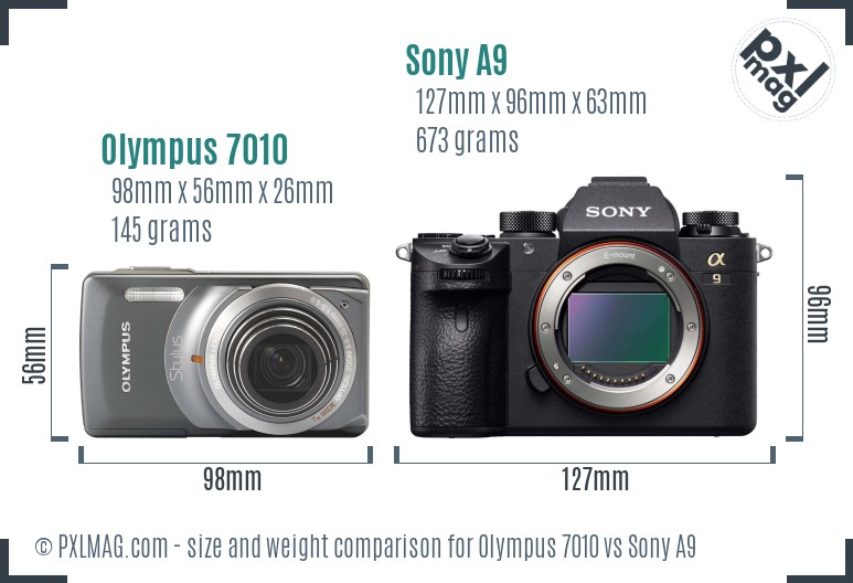 Olympus 7010 vs Sony A9 size comparison