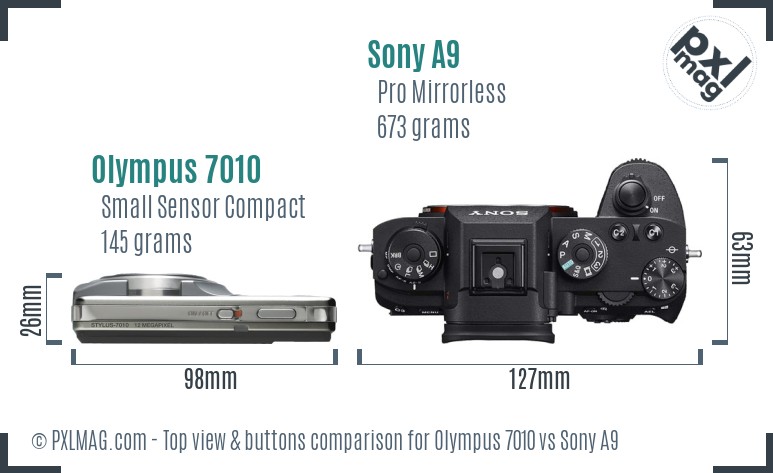 Olympus 7010 vs Sony A9 top view buttons comparison