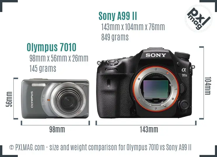 Olympus 7010 vs Sony A99 II size comparison