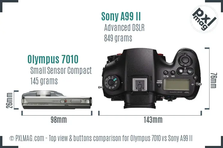 Olympus 7010 vs Sony A99 II top view buttons comparison