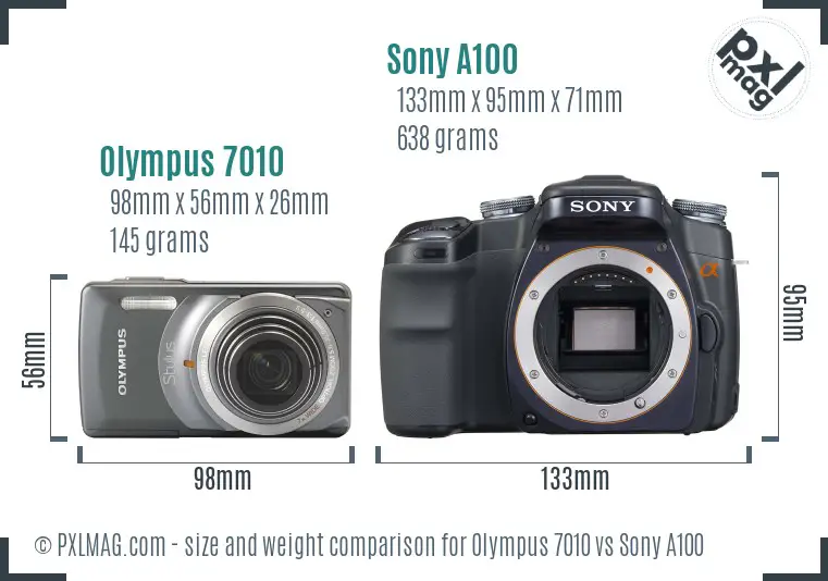 Olympus 7010 vs Sony A100 size comparison