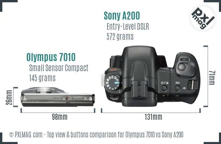 Olympus 7010 vs Sony A200 top view buttons comparison