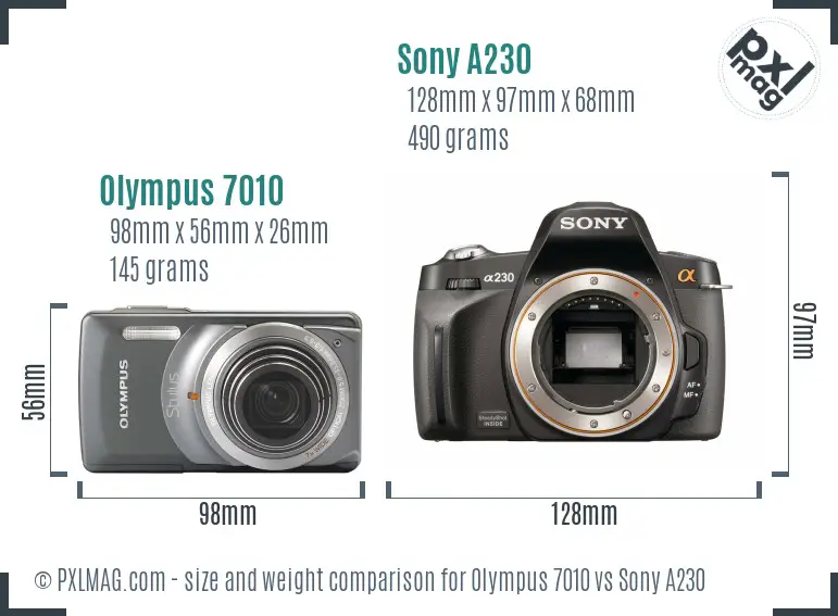 Olympus 7010 vs Sony A230 size comparison