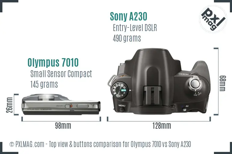 Olympus 7010 vs Sony A230 top view buttons comparison