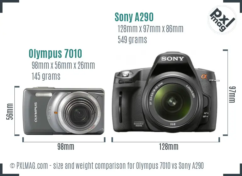 Olympus 7010 vs Sony A290 size comparison